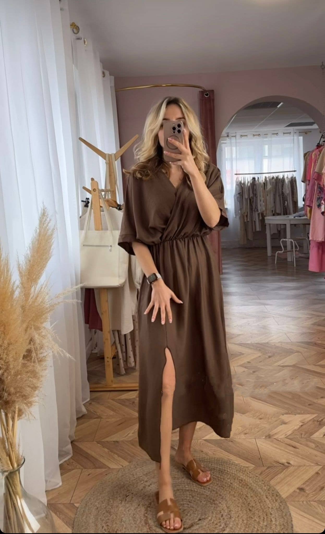 SW257 Choco Brown Italian Wrap Maxi Summer Dress LOOWIE