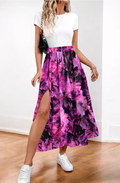 ESSP One Size Italian Purple Bloom Slit Maxi Skirt