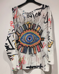 POEYE  White Evil Eye  Round Knit Printed Sweater LOOWIE