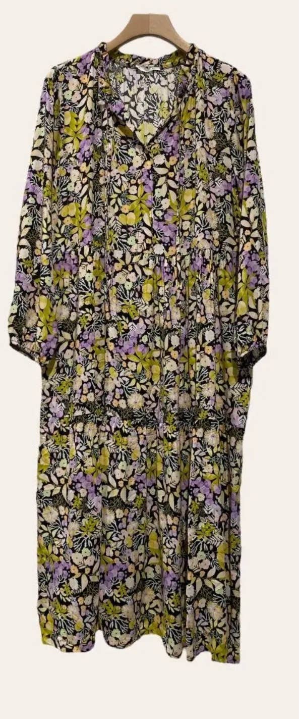 960 Lilac One Size Floral Printed Long Dress LOOWIE