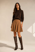 LUPKS1 Camel Pleated Knit Skirt