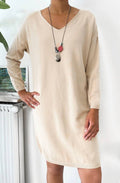 Z1013 Italian One Size Cozy Cream Sweater Dress LOOWIE