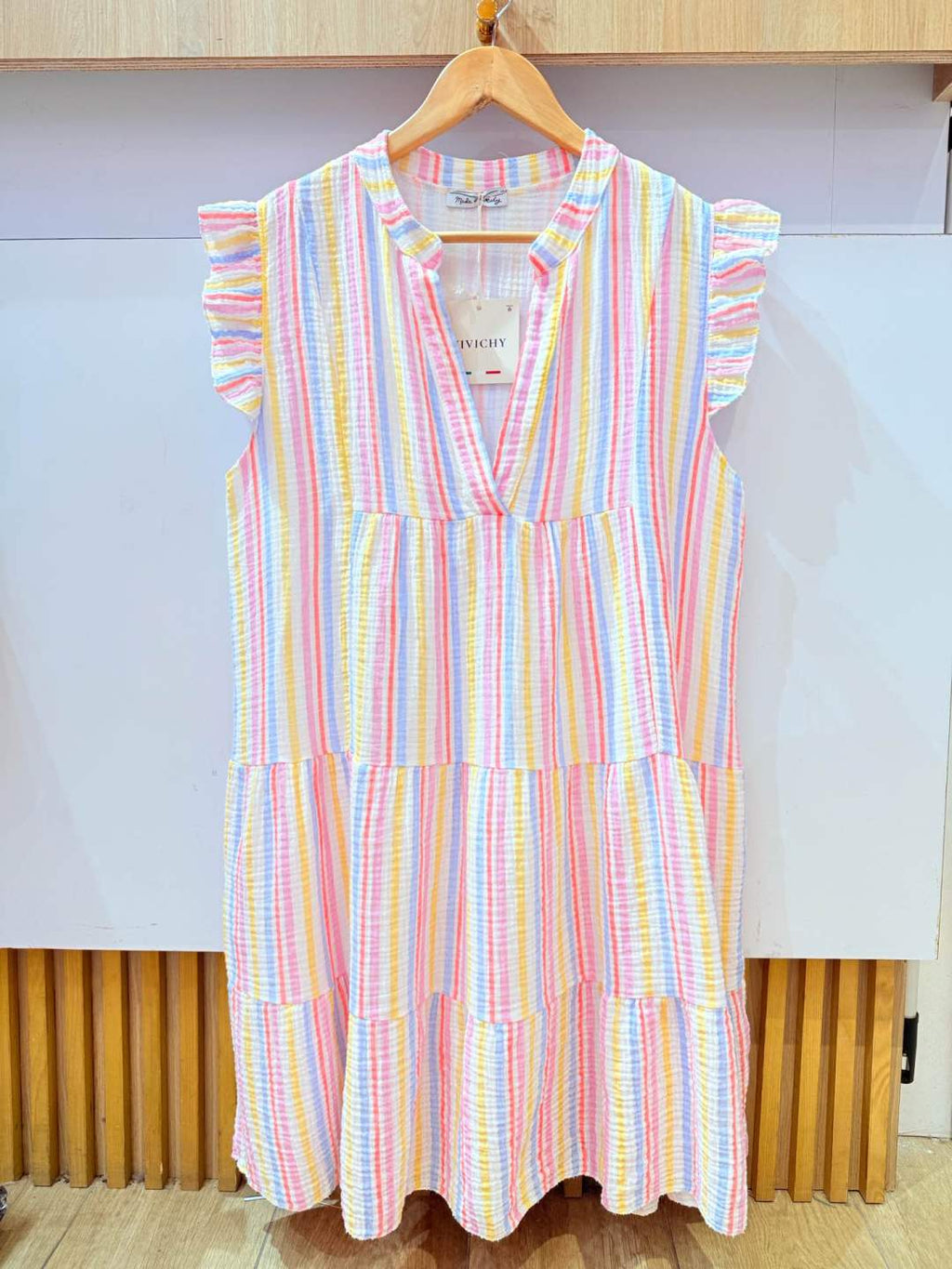 IV2541213BL Gauze Cotton Striped Dress Blue