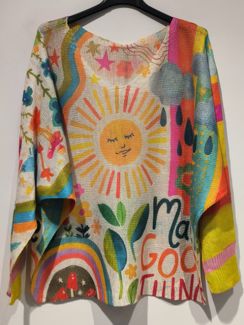 POSUN Yellow Sunshine V-Neck Knit Printed Sweater  LOOWIE