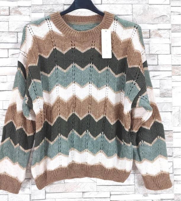 Zig-Zag One Size Soft Olive  Sweater Round Neck LOOWIE