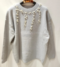 MC658 Grey Sweater with Cascading Pearl Accents LOOWIE