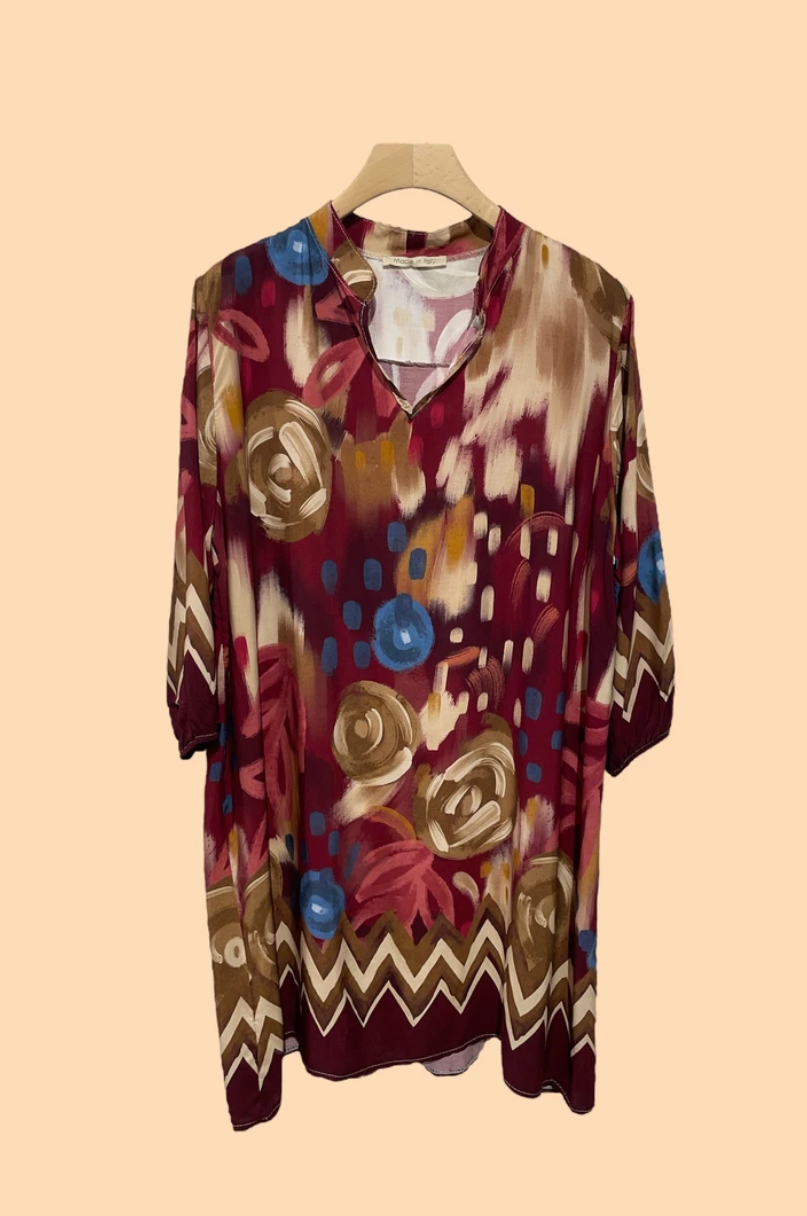 NBDBU Burgundy Italian Rosewave Tunic Dress Viscose