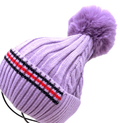 Lilac Purple 5610 Striped Fake Fur Pom Beanie Hat LOOWIE