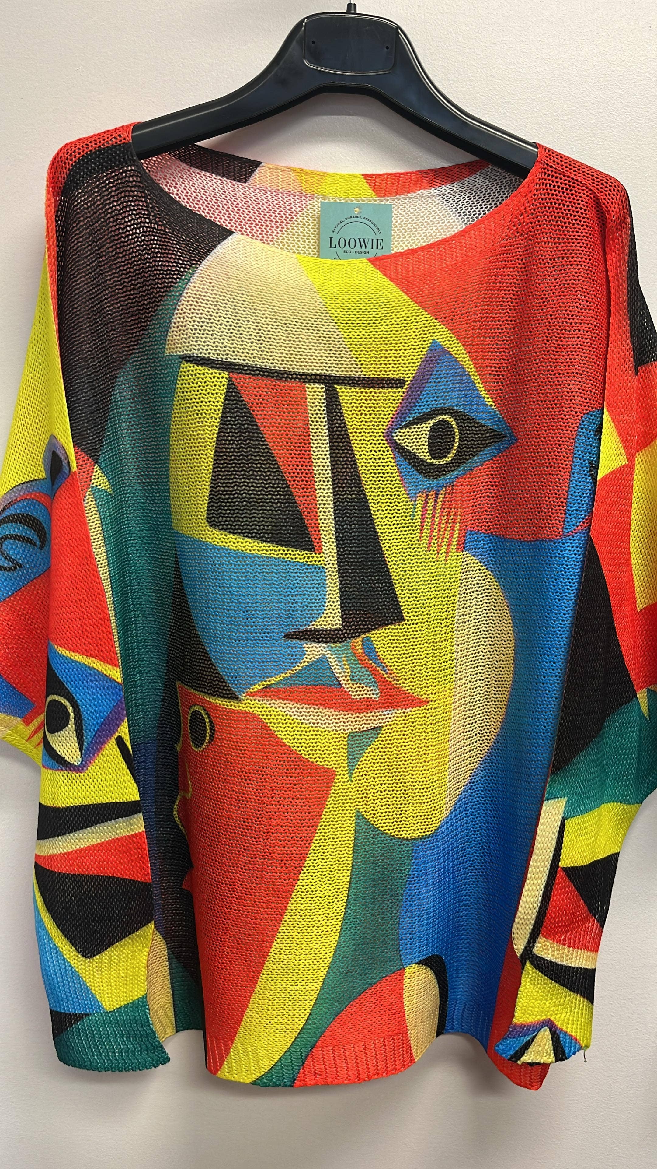 VIPICA Orange "PICASSO"  Round Neck Knit Printed Sweater