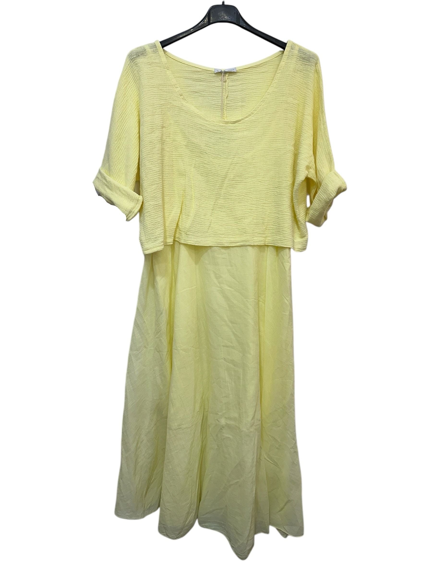 VC2PCSYEL Cotton Two-Piece Midi Dress Set Yellow