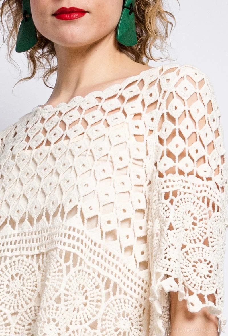 MSTCDBG Crochet Cotton Top with Tank Liner Beige