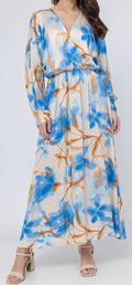 MEN227LB  Italian Blue Floral Wrap Maxi Dress LOOWIE