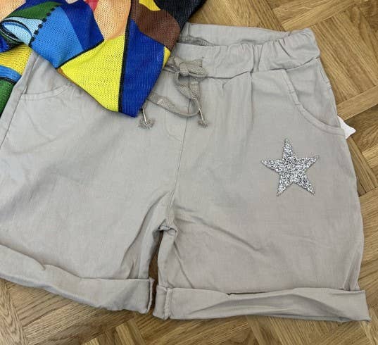 Z104 Summer Beige Italian S/M Shiny Star Shorts  LOOWIE