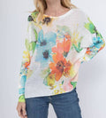 C5121 White Floral Summer Knit Printed Sweater LOOWIE