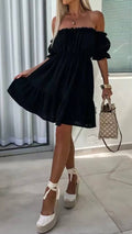 RDB Black Off-the-Shoulder Ruffled Summer Dress LOOWIE
