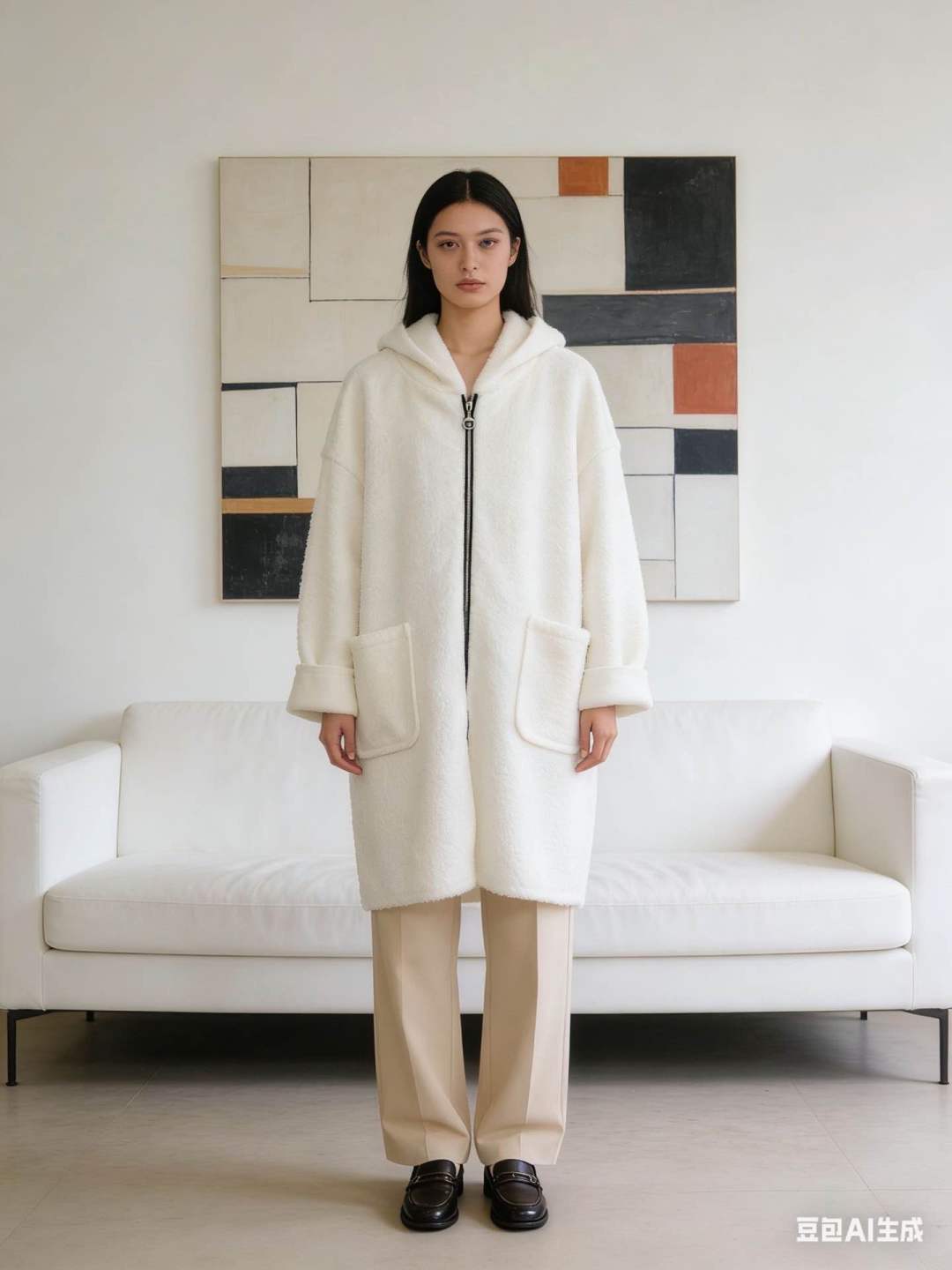 CO49 White Hooded Teddy Coat