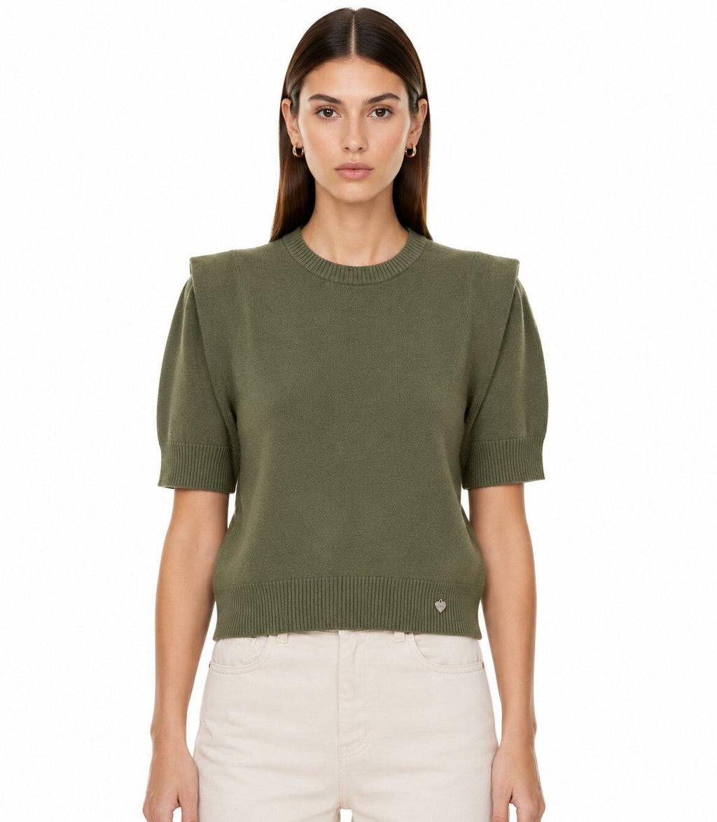LUSSS8 Khaki Structured Shoulder Sweater