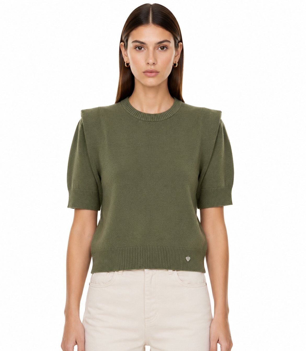 LUSSS8 Khaki Structured Shoulder Sweater