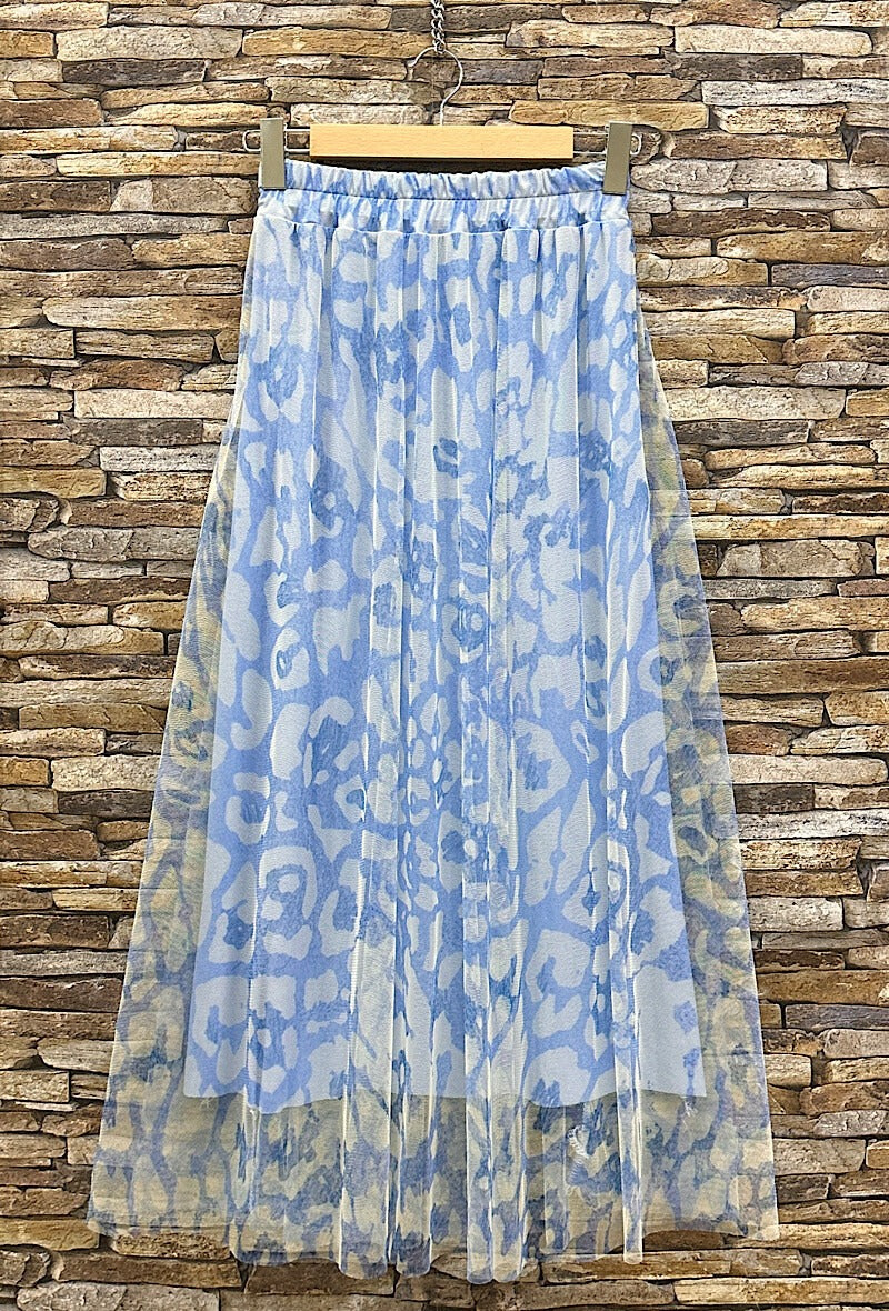 ELAR1 Sky Blue Leopard Print Skirt