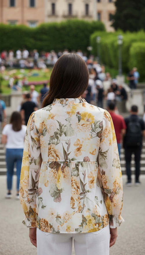 COFBCY Italian OS Yellow Floral Cotton Blouse