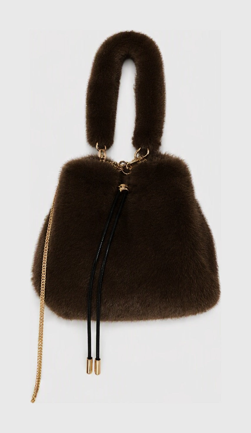 JA418 Brown Faux Fur Bucket Bag