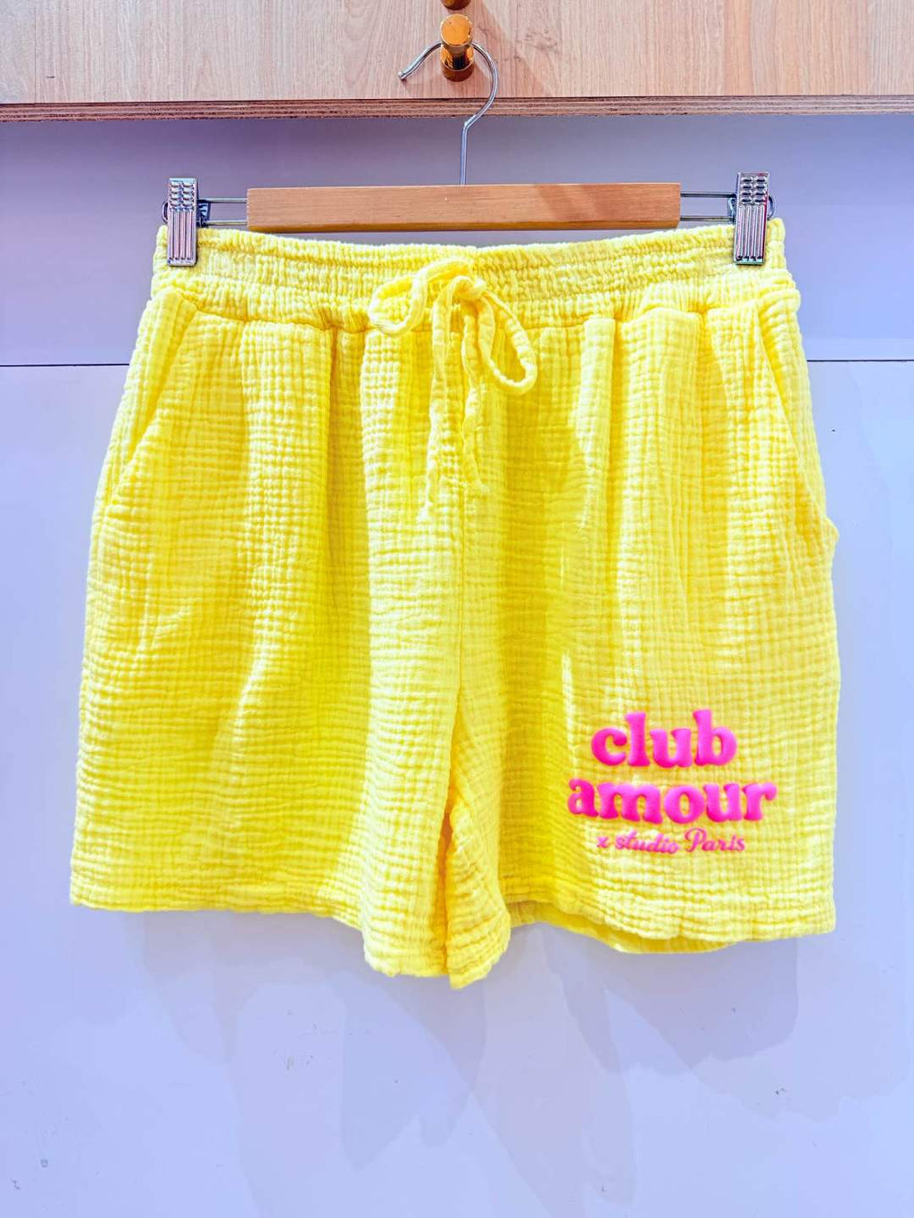 IV26125YL Gauze Cotton Love Club Shorts Plus Size Yellow