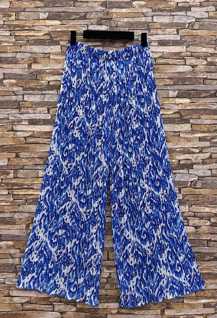 ESTRWLCBI Italian OS Printed Wide Leg Pants Cobalt Blue Ikat