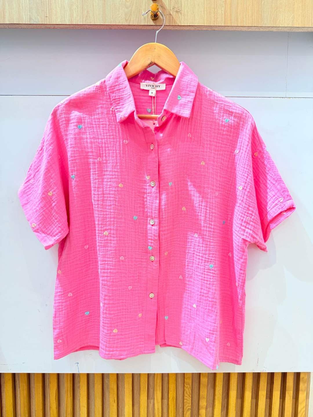 IVA283GTFU Gauze Cotton Heart Embroidered Shirt Plus Size Fuchsia