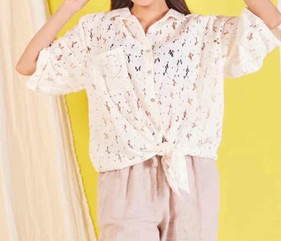 3899-3 One Size White Crochet Cotton Blouse LOOWIE