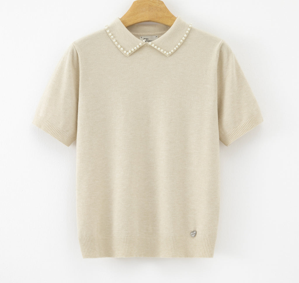 LUPCP5 Ecru Pearl Collar Sweater