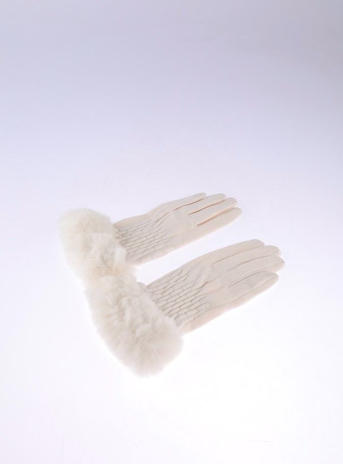 JA284 White Ribbed Fur Gloves