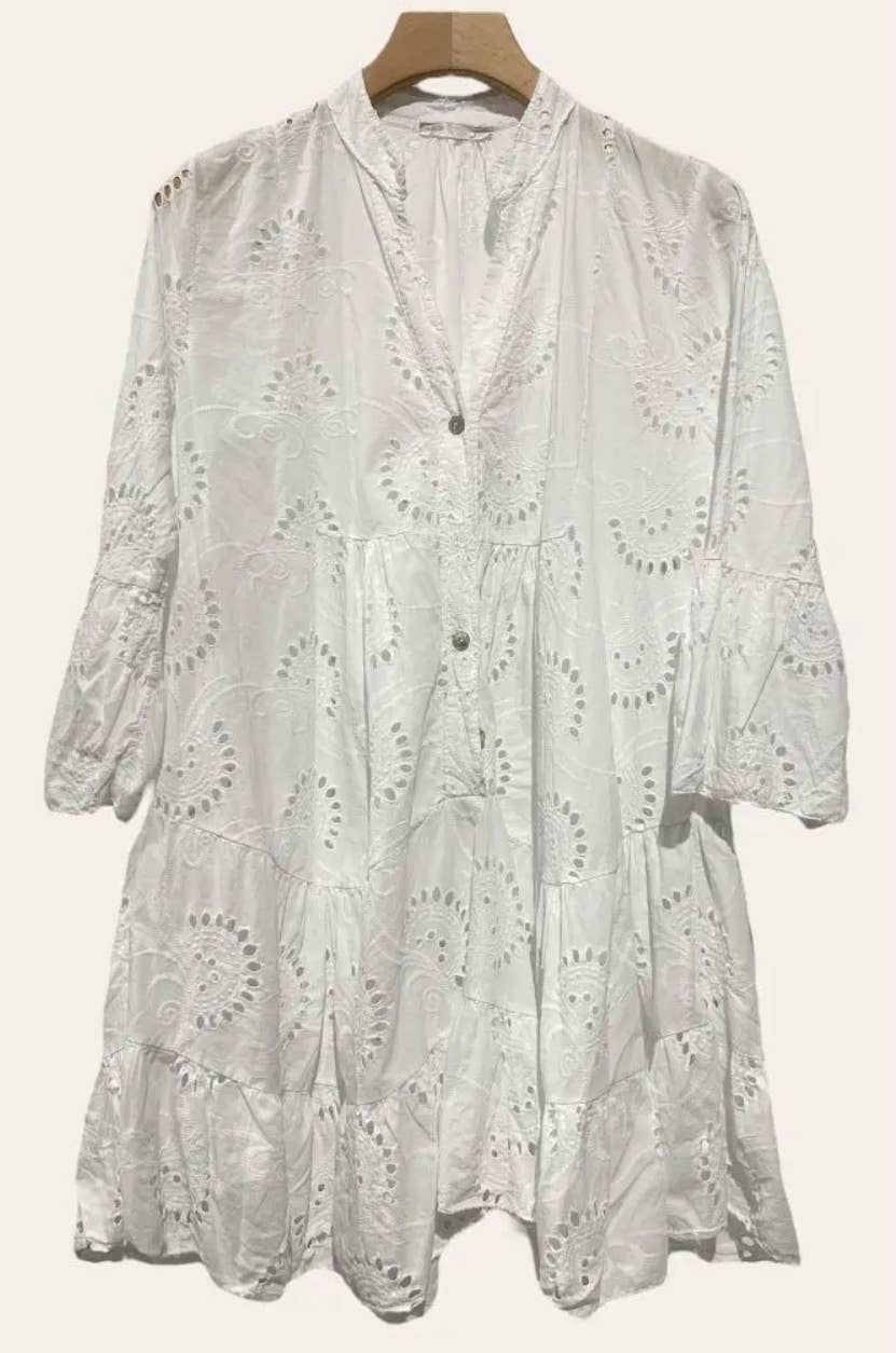 9802S White One Size Cotton English Embroidery Short Dress