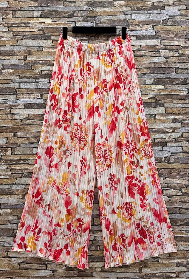 ESTRWLRFM Italian OS Printed Wide Leg Pants Red Floral Maxi