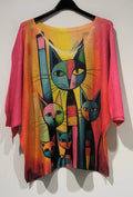 POCATP Pink Cat Knit Printed Sweater 3/4 sleeves