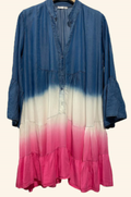 NBDEGP Pink Italian Ombre Tiered Dress with Ruffled Sleeves