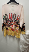 PODB Italian Cozy Cream Deer Christmas Sweater One Size