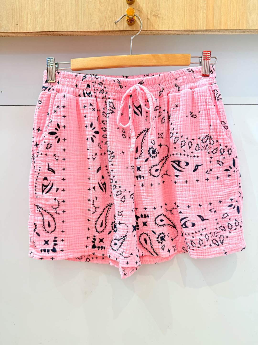 IV25262125PK Gauze Cotton Bandana Shorts Plus Size Pink