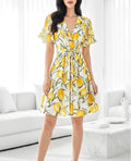 ESWMDLP Italian OS Wrap Mini Dress Lemon Print
