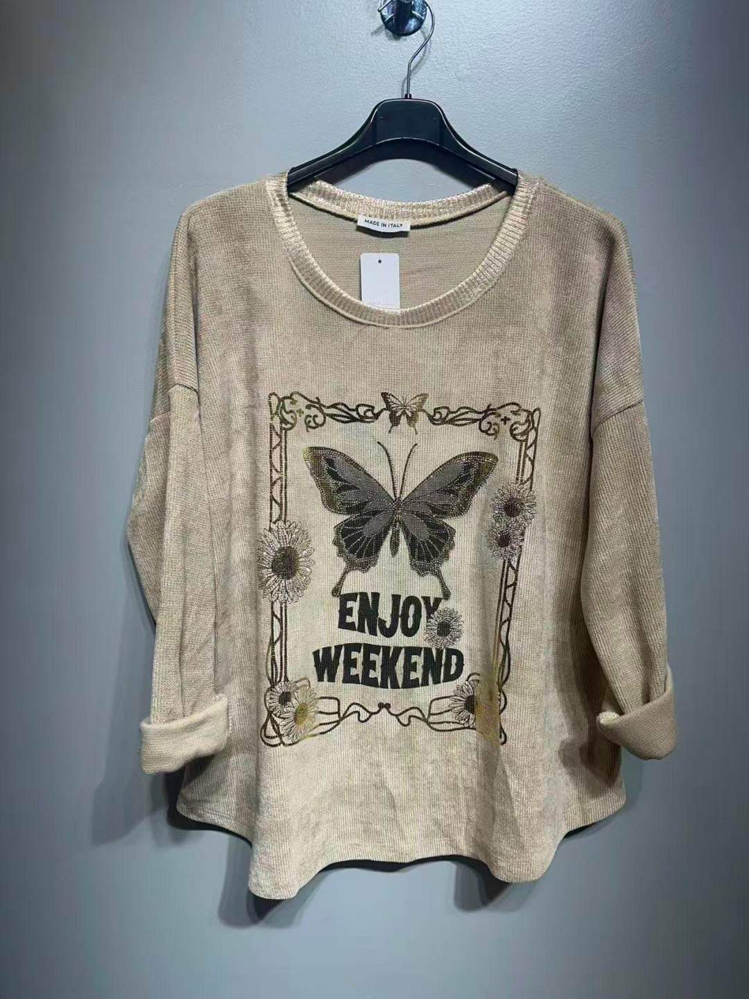 CO62 Beige Butterfly Print Tunic