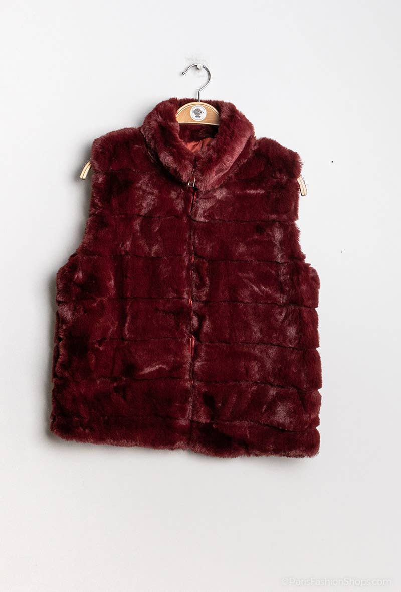 127 Wine Faux Fur Vest SIZE S/M LOOWIE
