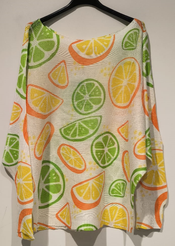 POORA White Fruits Round Neck Knit Printed Sweater LOOWIE