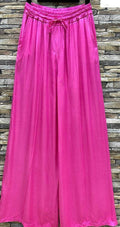 ELPFU Italian Fuchsia Wide Legs Satin Feel Pants LOOWIE