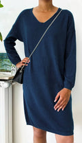 Z1017 Italian One Size Cozy Navy Sweater Dress LOOWIE