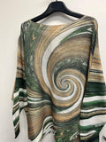 VIWAO Olive Beige Spiral Round Knit Printed Sweater