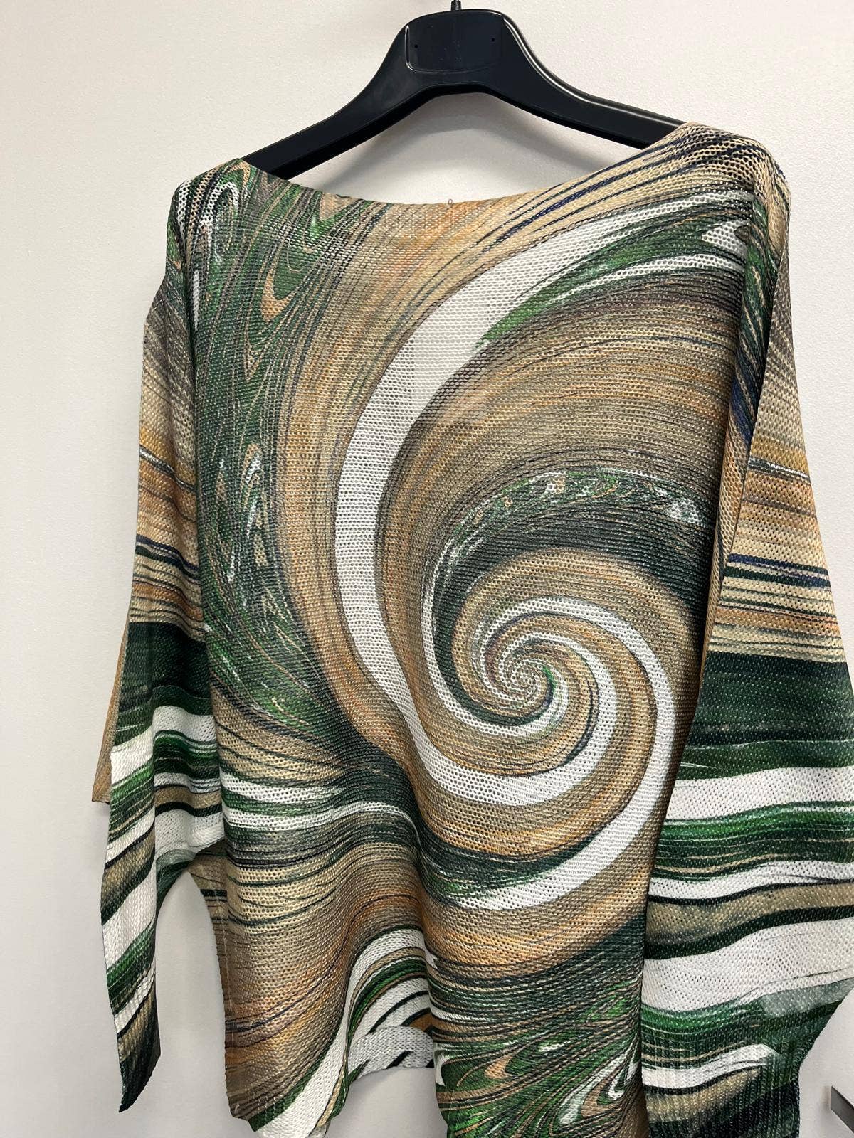VIWAO Olive Beige Spiral Round Knit Printed Sweater