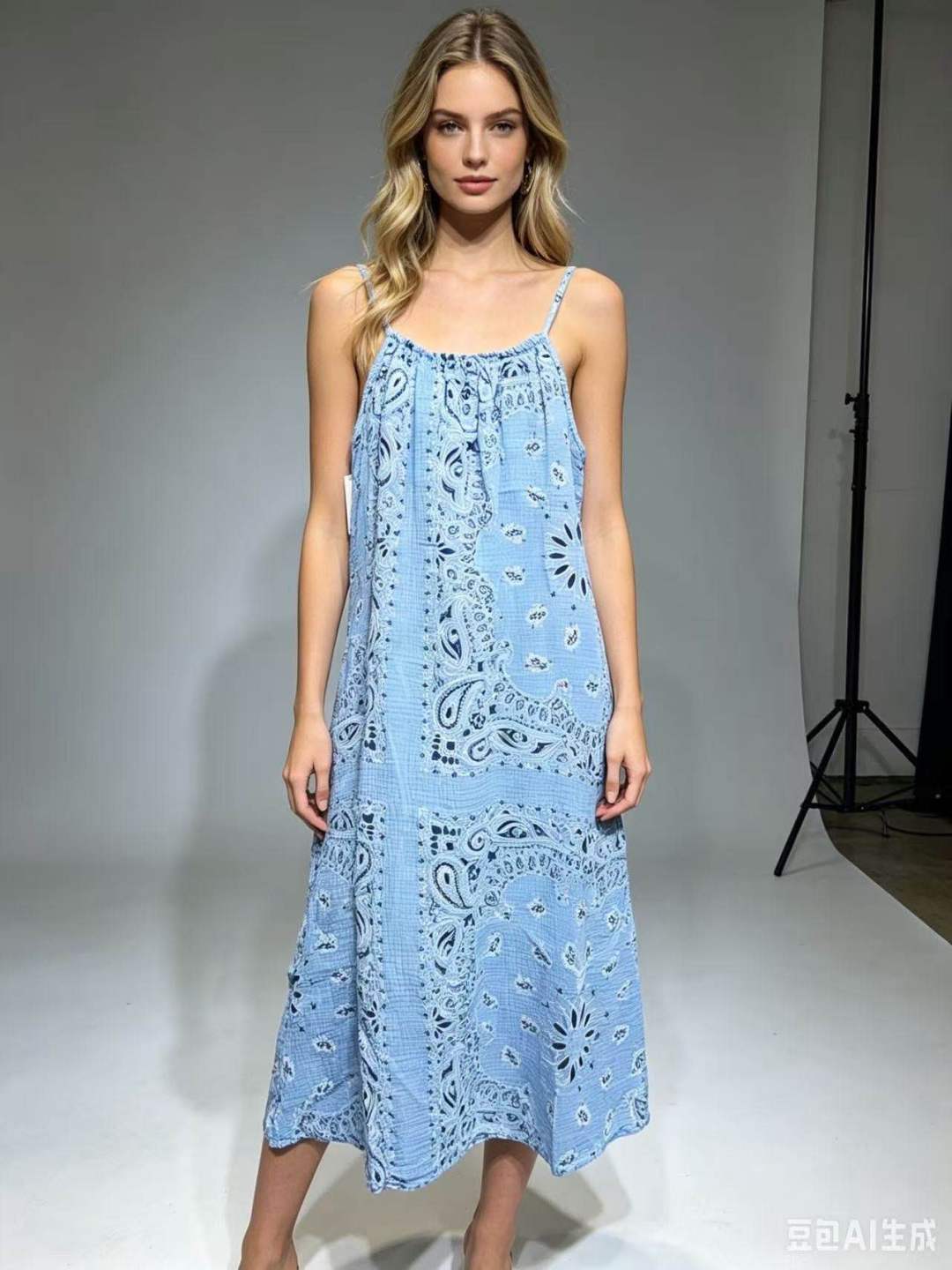 CRBMSB Cotton Bandana Midi Dress Sky Blue