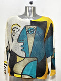 CPIC Yellow Blue "PICASSO" Round Knit Printed Sweater