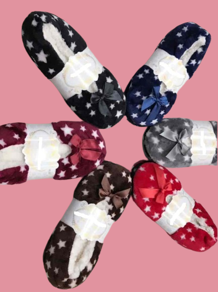 JSTAR Slipper Socks w/Stars 2 Sizes . Pack of 12 (6 COLORS)