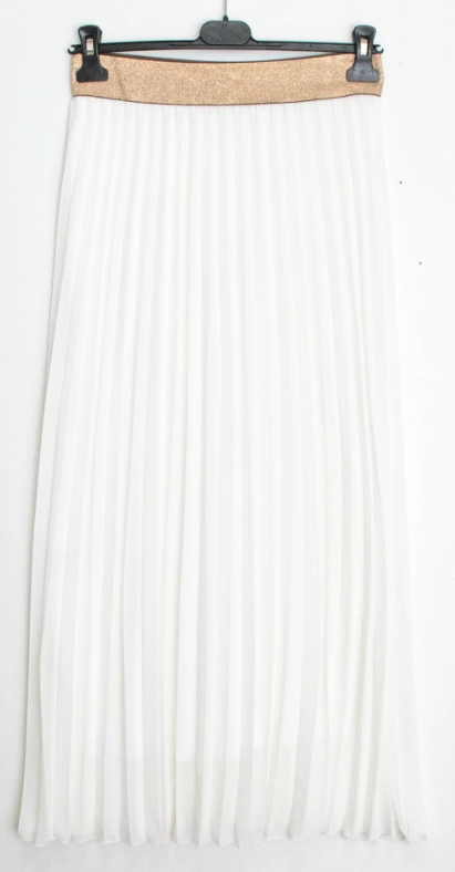 LUIWT White One Size Pleated Skirt w/Gold Elastic LOOWIE