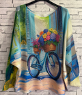 ZABIK Blue Bike Round Neck Knit Printed Sweater LOOWIE
